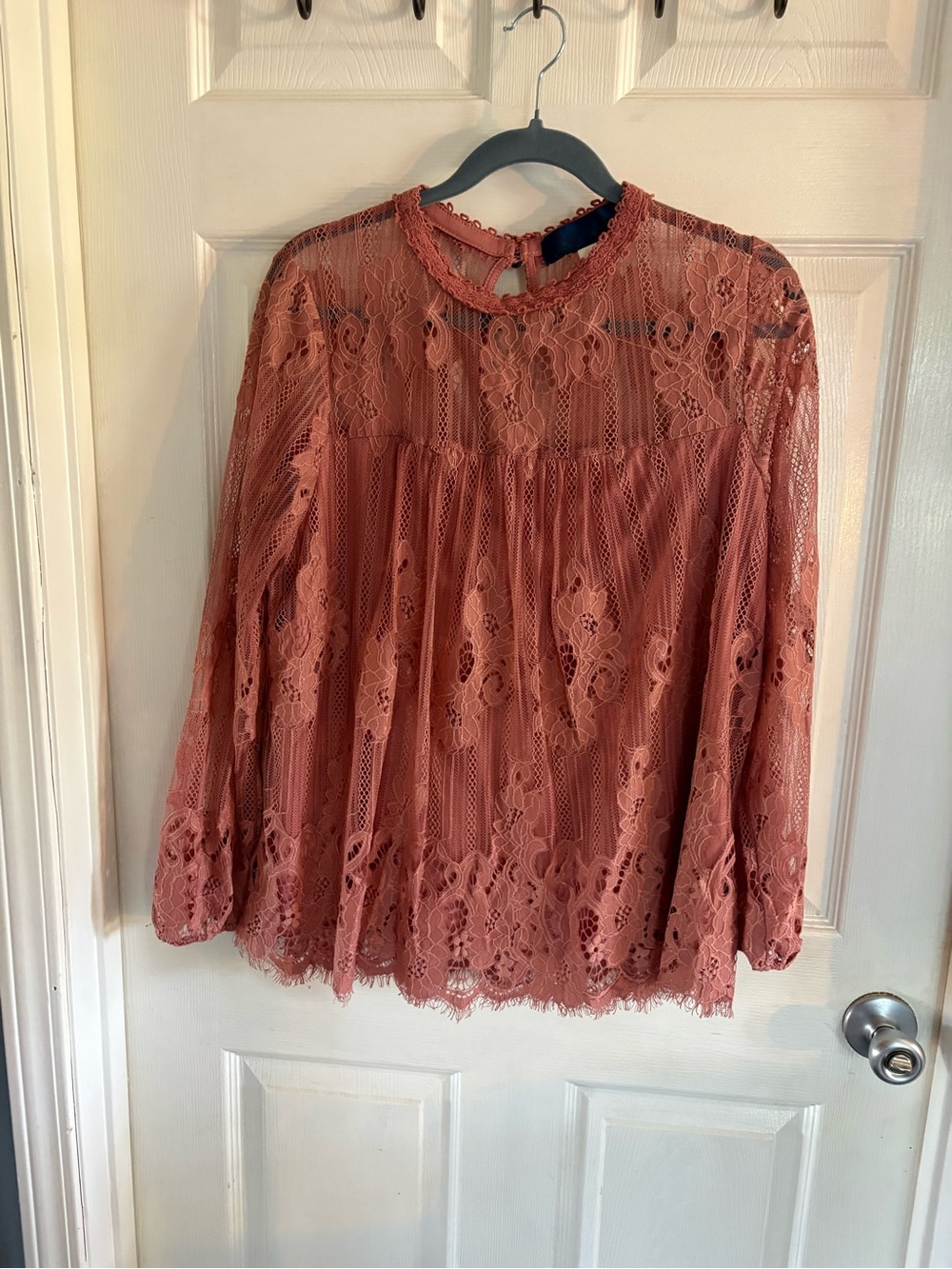 Romantic ladies Blue rain mauve rose dusty rose lace top Edwardian L blouse